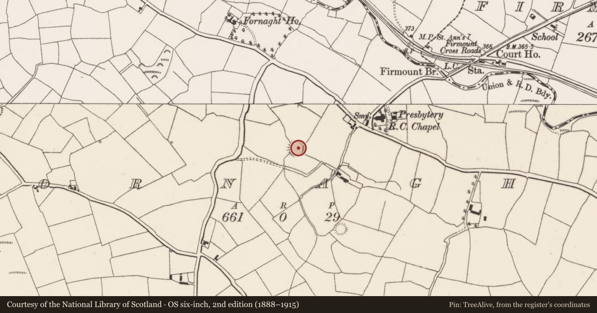 Ordnance Survey six-inch map, 2nd edition (1888–1915) covering the location of Ringfort - rath, Fornaght, County Cork, with a pin at the register's coordinates