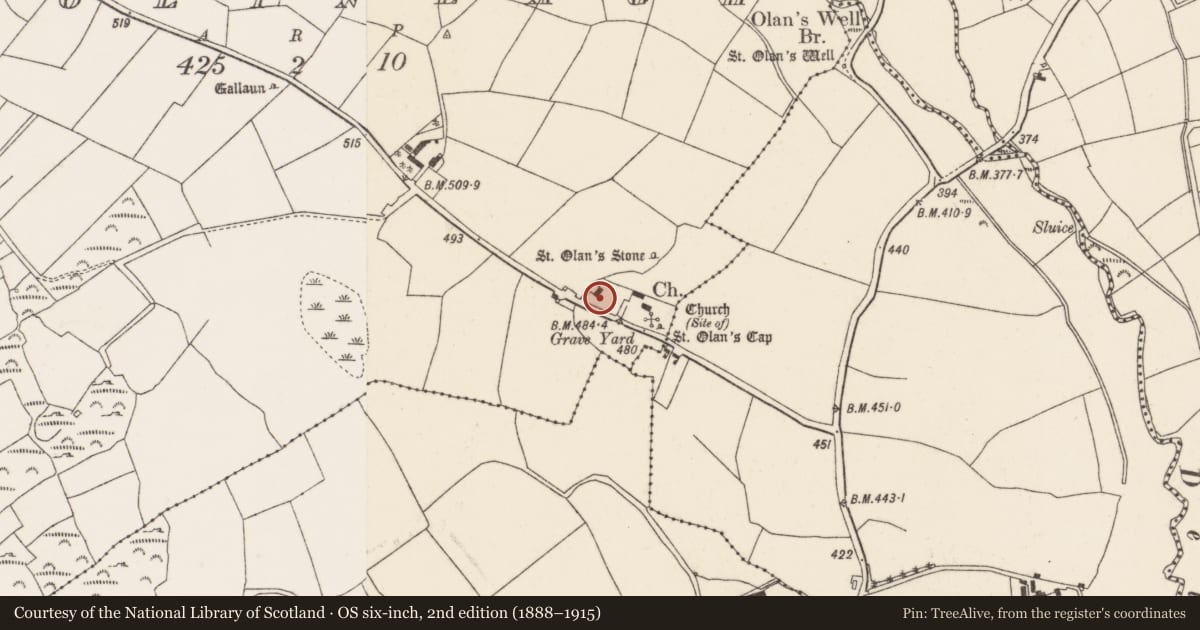 Ordnance Survey six-inch map, 2nd edition (1888–1915) covering the location of Church, Coolineagh, County Cork, with a pin at the register's coordinates