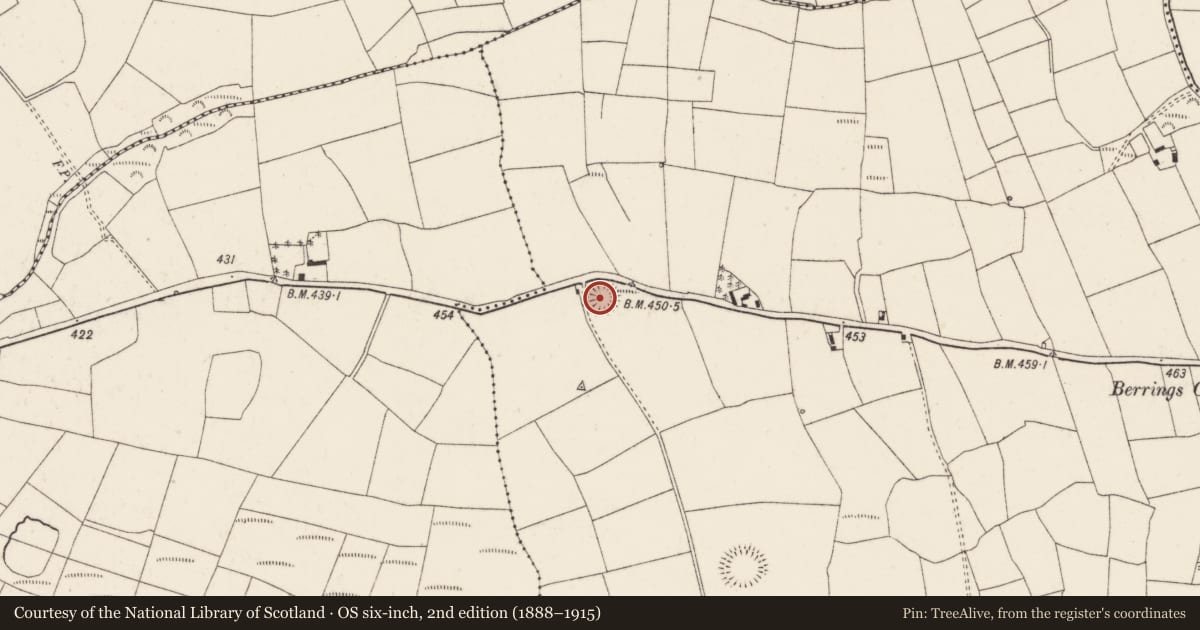 Ordnance Survey six-inch map, 2nd edition (1888–1915) covering the location of Ringfort - rath, Berrings, County Cork, with a pin at the register's coordinates