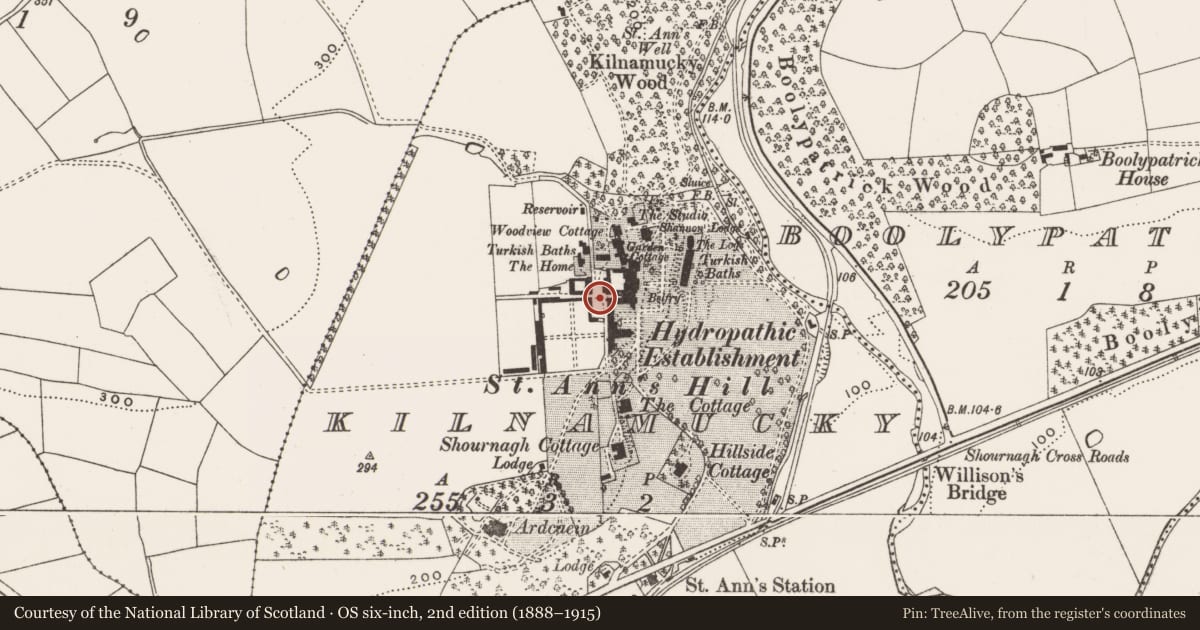 Ordnance Survey six-inch map, 2nd edition (1888–1915) covering the location of Hydro, Kilnamucky, County Cork, with a pin at the register's coordinates
