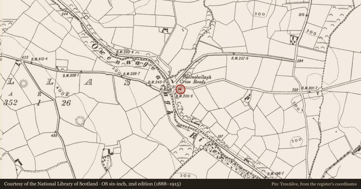 Ordnance Survey six-inch map, 2nd edition (1888–1915) covering the location of Kiln - lime, Vicarstown, County Cork, with a pin at the register's coordinates