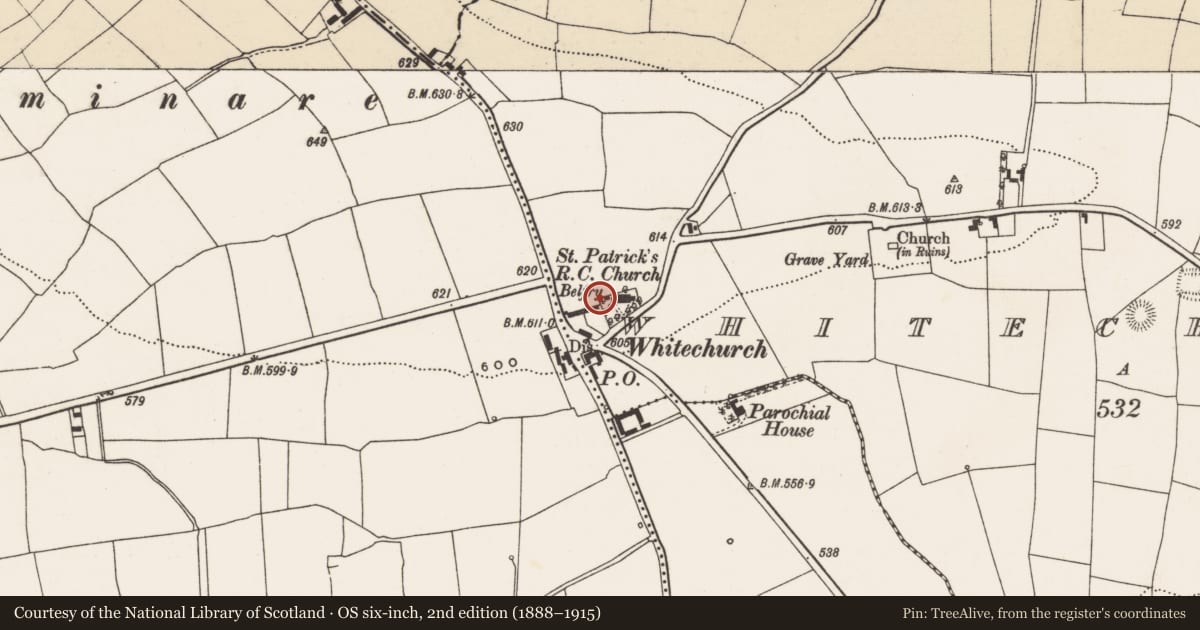 Ordnance Survey six-inch map, 2nd edition (1888–1915) covering the location of Designed landscape - belvedere, Whitechurch, County Cork, with a pin at the register's coordinates