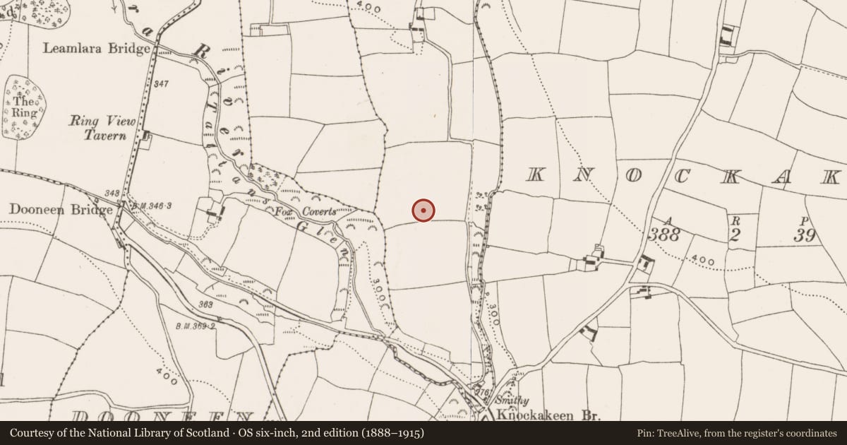 Ordnance Survey six-inch map, 2nd edition (1888–1915) covering the location of Ringfort - rath, Clash East (Barrymore By., Ballycurrany Par.), County Cork, with a pin at the register's coordinates