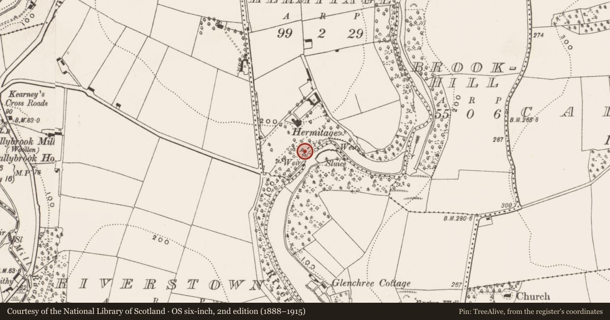Ordnance Survey six-inch map, 2nd edition (1888–1915) covering the location of Sweathouse, Hermitage, County Cork, with a pin at the register's coordinates