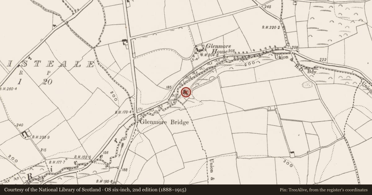 Ordnance Survey six-inch map, 2nd edition (1888–1915) covering the location of Mill - paper, Ballycurreen, County Cork, with a pin at the register's coordinates