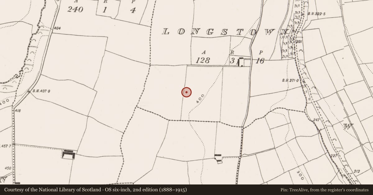 Ordnance Survey six-inch map, 2nd edition (1888–1915) covering the location of Ringfort - rath, Longstown, County Cork, with a pin at the register's coordinates