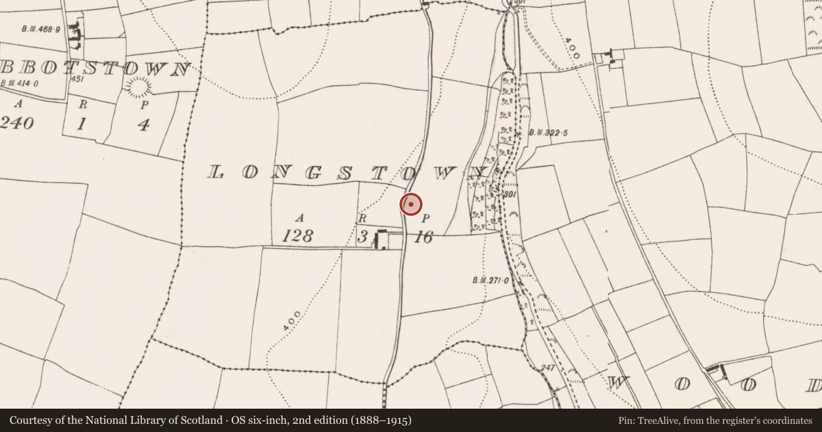 Ordnance Survey six-inch map, 2nd edition (1888–1915) covering the location of Enclosure, Longstown, County Cork, with a pin at the register's coordinates
