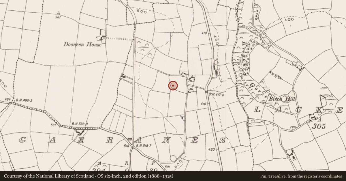 Ordnance Survey six-inch map, 2nd edition (1888–1915) covering the location of Ringfort - rath, Garranes, County Cork, with a pin at the register's coordinates
