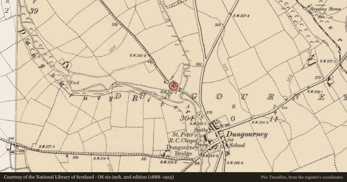 Ordnance Survey six-inch map, 2nd edition (1888–1915) covering the location of House - vernacular house, Dungourney, County Cork, with a pin at the register's coordinates