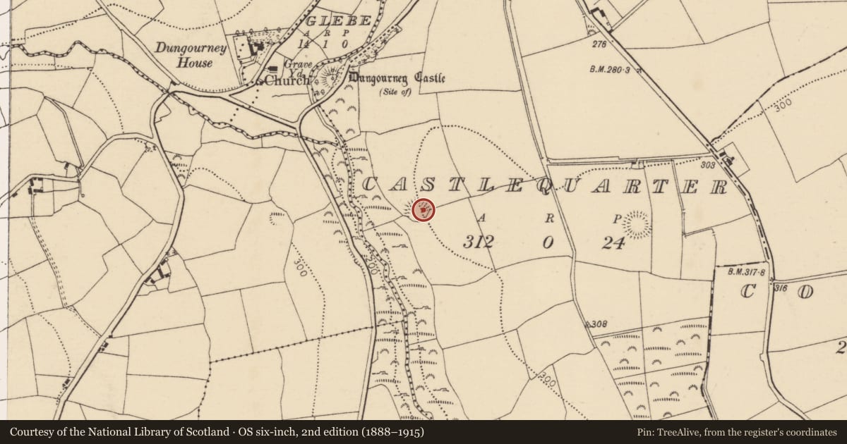 Ordnance Survey six-inch map, 2nd edition (1888–1915) covering the location of Ringfort - rath, Castlequarter, County Cork, with a pin at the register's coordinates