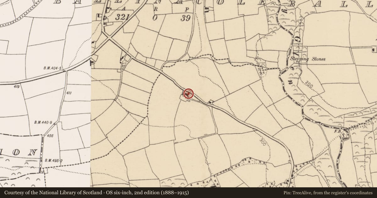 Ordnance Survey six-inch map, 2nd edition (1888–1915) covering the location of House - vernacular house, Ballynona South, County Cork, with a pin at the register's coordinates