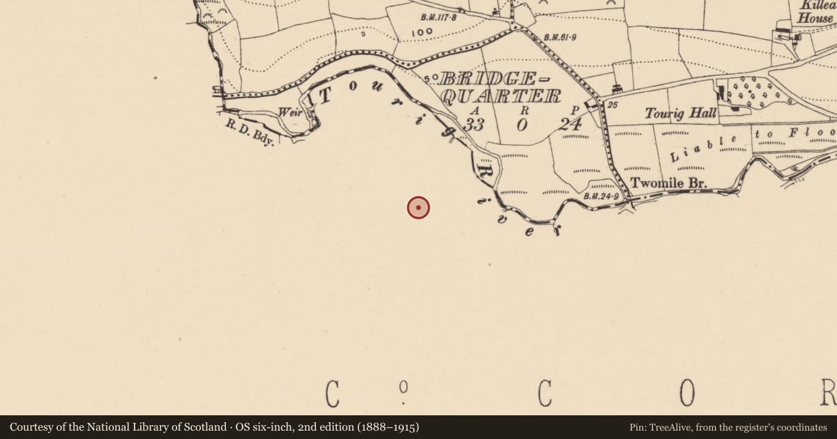 Ordnance Survey six-inch map, 2nd edition (1888–1915) covering the location of Mill - fulling, Kilnatoora, County Cork, with a pin at the register's coordinates