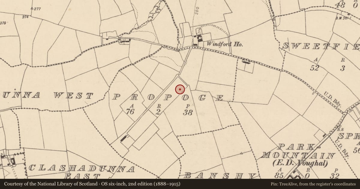 Ordnance Survey six-inch map, 2nd edition (1888–1915) covering the location of Pit - excavated, Propoge, County Cork, with a pin at the register's coordinates