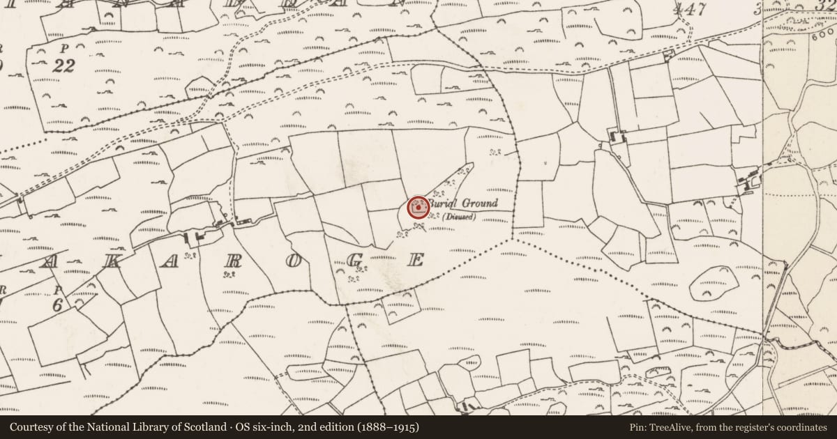 Ordnance Survey six-inch map, 2nd edition (1888–1915) covering the location of Burial ground, Cill Mic Cranróg, County Cork, with a pin at the register's coordinates