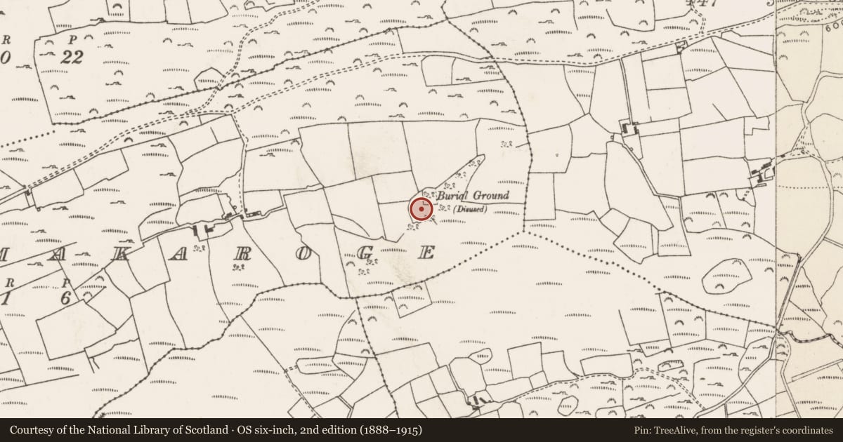 Ordnance Survey six-inch map, 2nd edition (1888–1915) covering the location of Ecclesiastical enclosure, Cill Mic Cranróg, County Cork, with a pin at the register's coordinates
