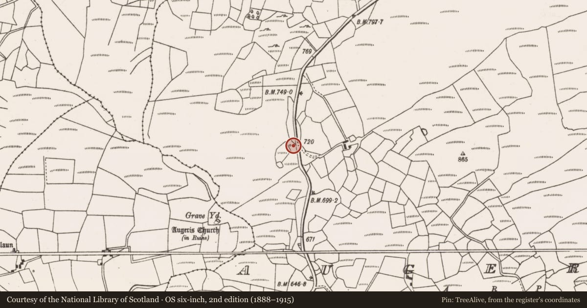 Ordnance Survey six-inch map, 2nd edition (1888–1915) covering the location of Ritual site - holy well, Eachros, County Cork, with a pin at the register's coordinates