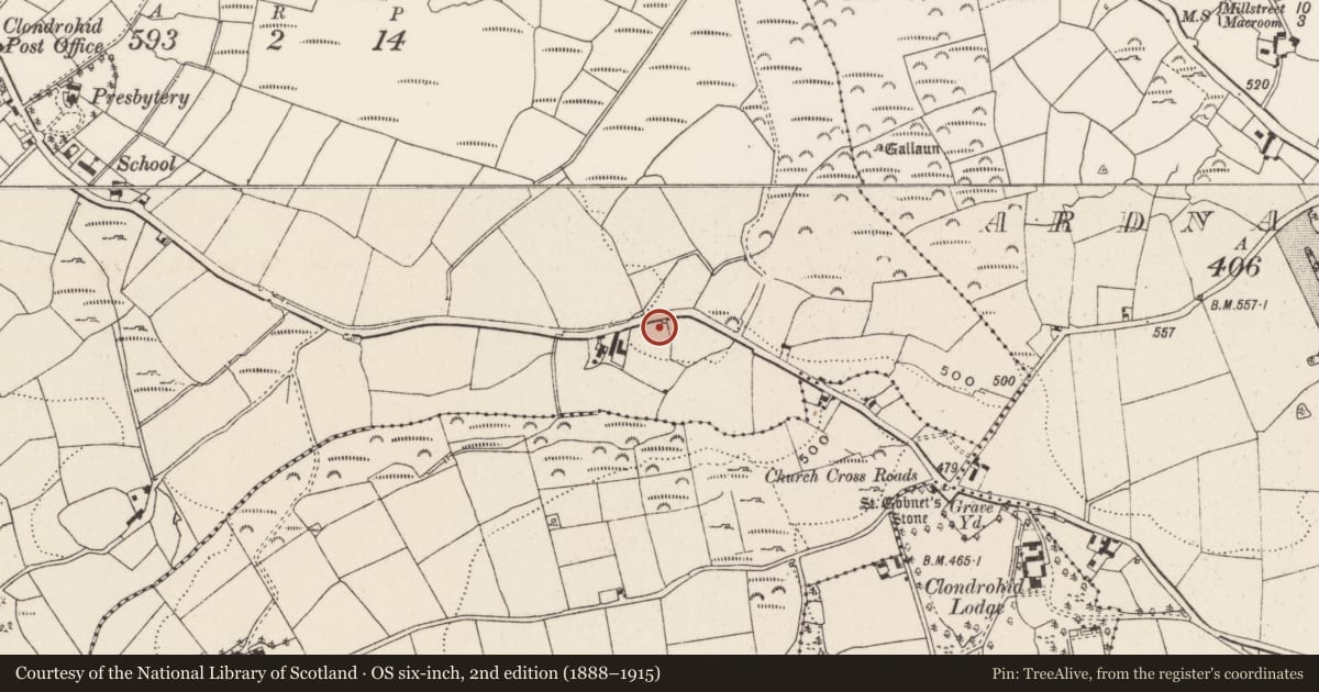 Ordnance Survey six-inch map, 2nd edition (1888–1915) covering the location of Kiln - lime, Garranenagappul, County Cork, with a pin at the register's coordinates