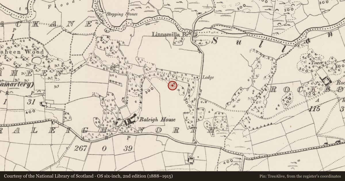 Ordnance Survey six-inch map, 2nd edition (1888–1915) covering the location of Designed landscape - belvedere, Raleigh North, County Cork, with a pin at the register's coordinates