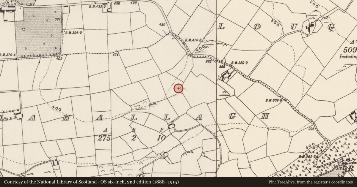 Ordnance Survey six-inch map, 2nd edition (1888–1915) covering the location of Ritual site - holy well, Mahallagh, County Cork, with a pin at the register's coordinates