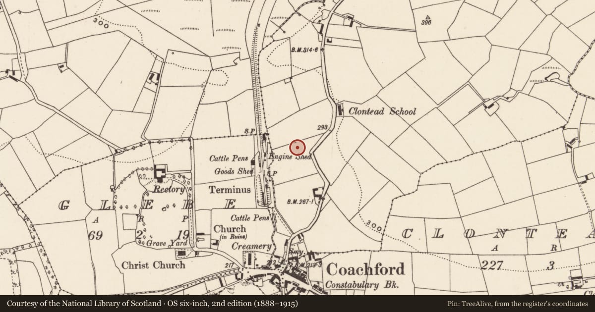 Ordnance Survey six-inch map, 2nd edition (1888–1915) covering the location of Standing stone, Clontead More, County Cork, with a pin at the register's coordinates