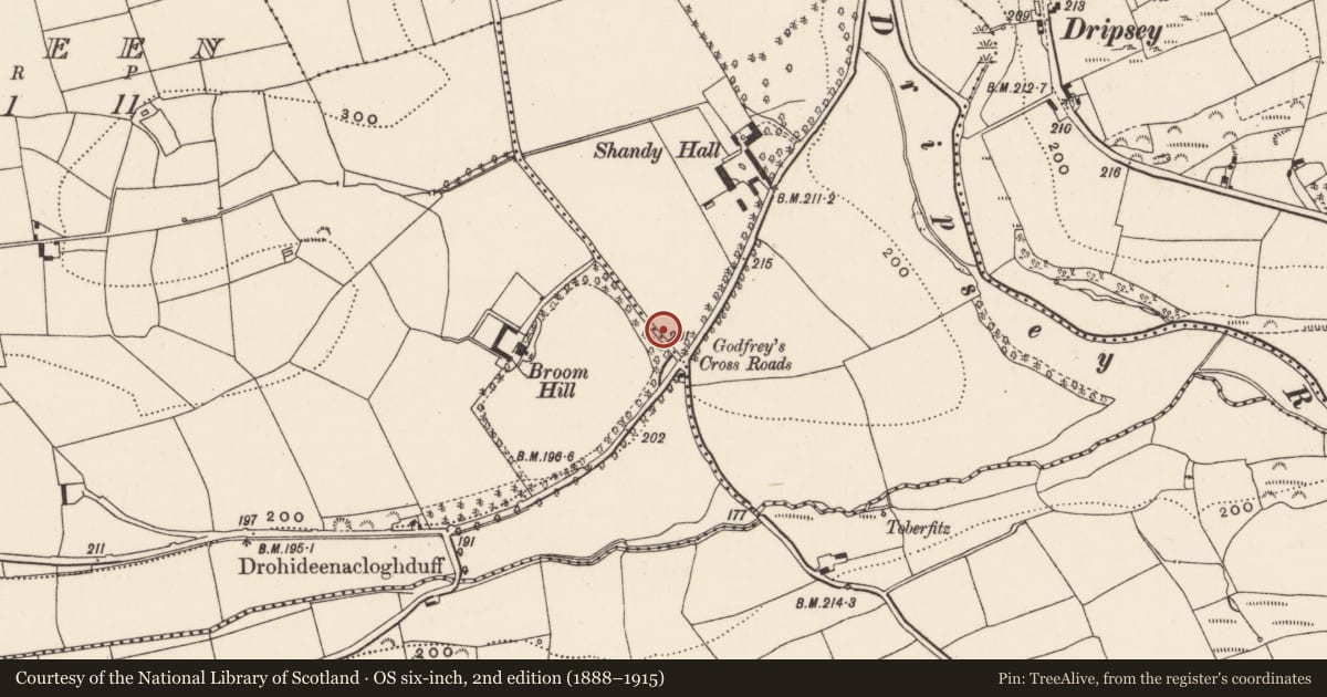 Ordnance Survey six-inch map, 2nd edition (1888–1915) covering the location of Fulacht fia, Kilgobnet, County Cork, with a pin at the register's coordinates