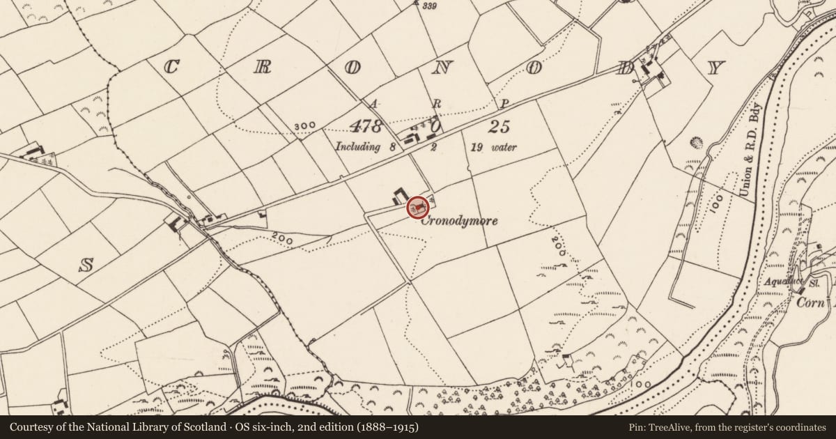 Ordnance Survey six-inch map, 2nd edition (1888–1915) covering the location of Country house, Cronody, County Cork, with a pin at the register's coordinates