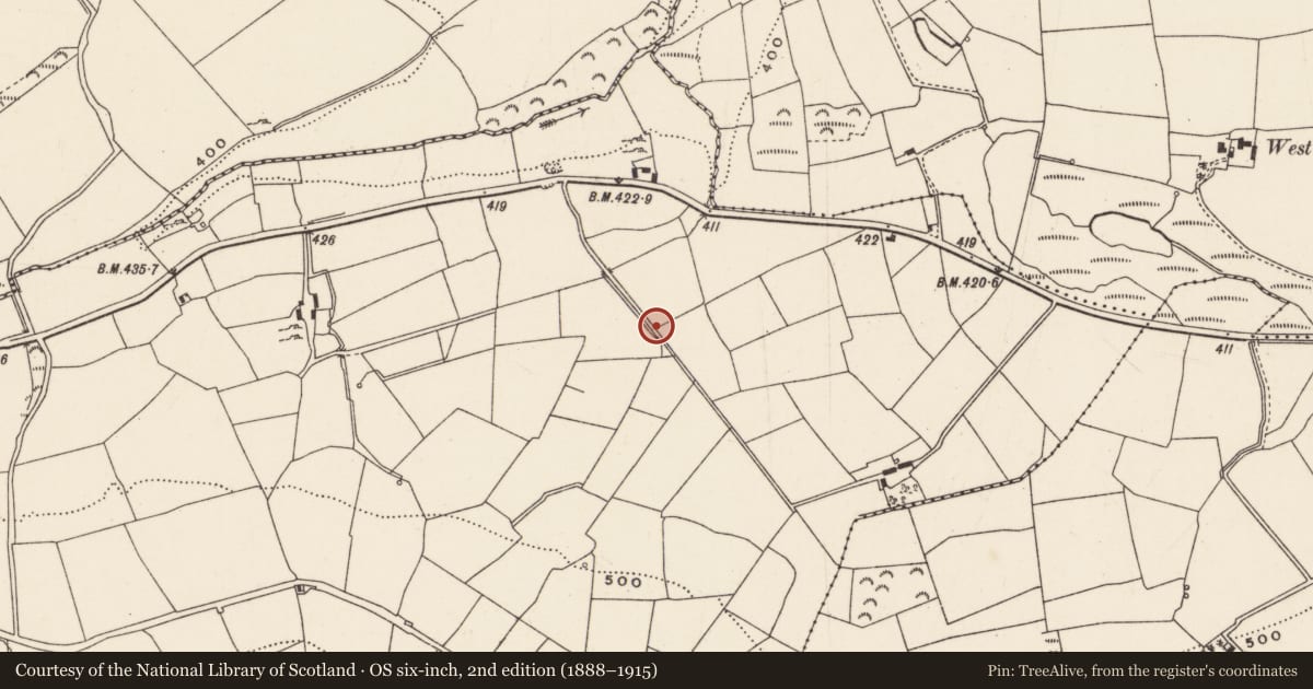 Ordnance Survey six-inch map, 2nd edition (1888–1915) covering the location of Fulacht fia, Knocknagoul, County Cork, with a pin at the register's coordinates