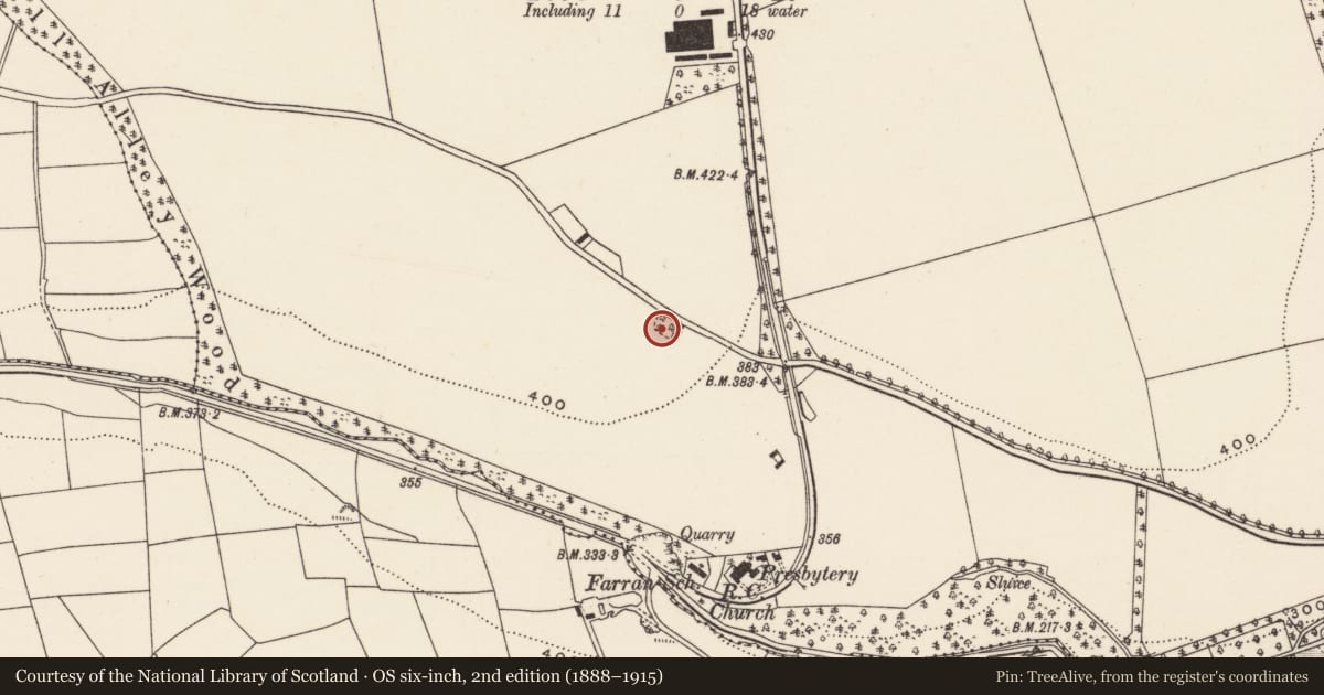 Ordnance Survey six-inch map, 2nd edition (1888–1915) covering the location of Church, Farran, County Cork, with a pin at the register's coordinates