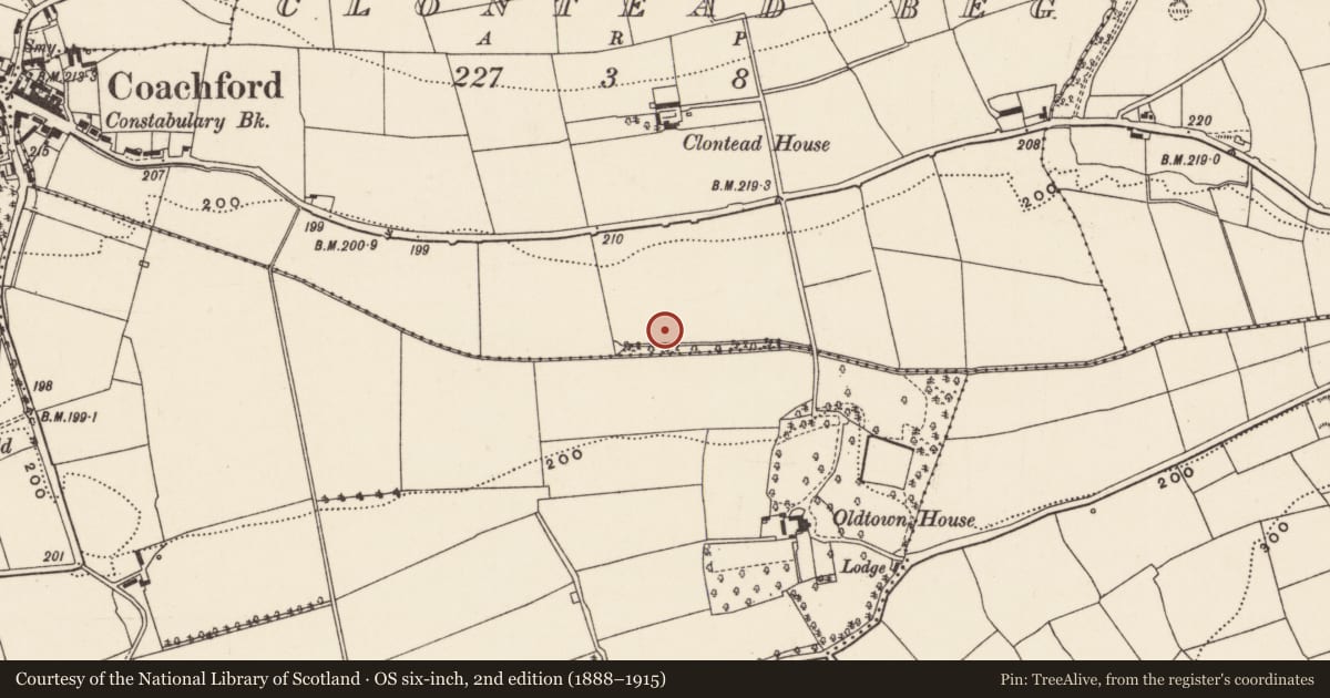 Ordnance Survey six-inch map, 2nd edition (1888–1915) covering the location of Fulacht fia, Clontead Beg, County Cork, with a pin at the register's coordinates