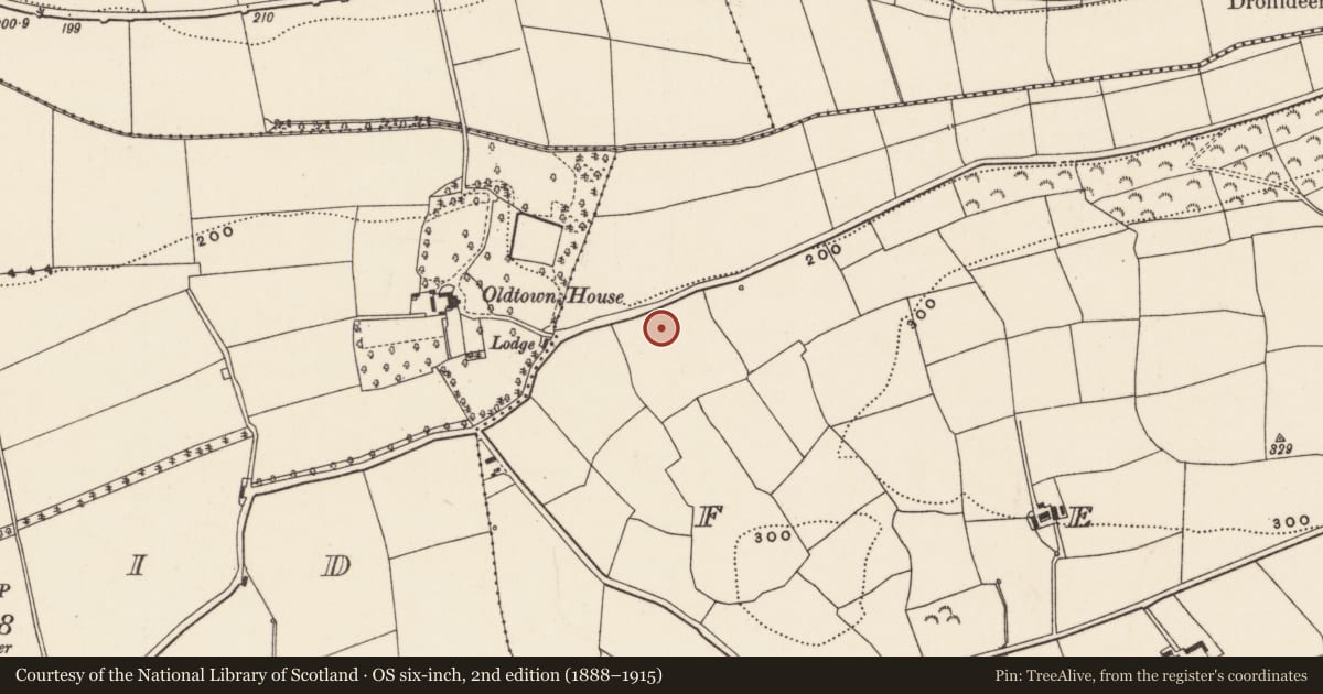 Ordnance Survey six-inch map, 2nd edition (1888–1915) covering the location of Burnt spread, Fergus, County Cork, with a pin at the register's coordinates