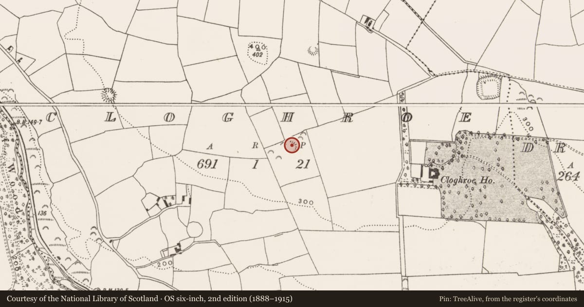 Ordnance Survey six-inch map, 2nd edition (1888–1915) covering the location of Ringfort - rath, Cloghroe, County Cork, with a pin at the register's coordinates