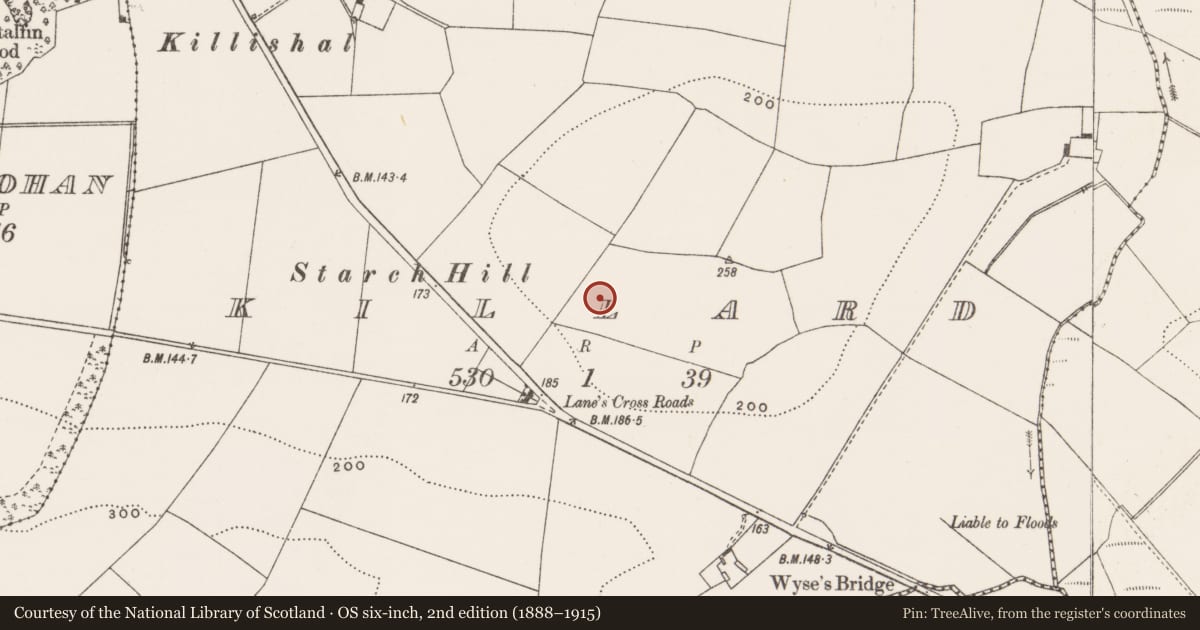 Ordnance Survey six-inch map, 2nd edition (1888–1915) covering the location of Ringfort - rath, Killard, County Cork, with a pin at the register's coordinates
