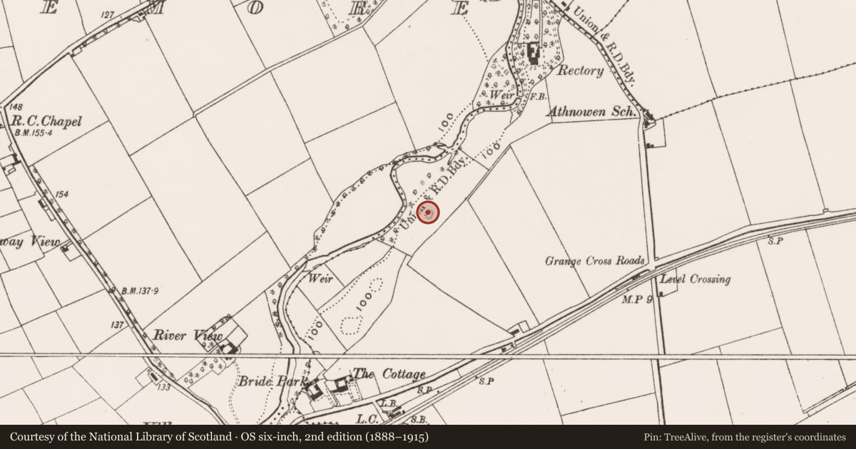 Ordnance Survey six-inch map, 2nd edition (1888–1915) covering the location of Quarry, Grange, County Cork, with a pin at the register's coordinates