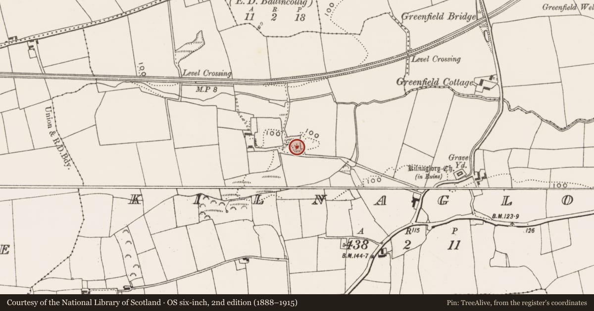 Ordnance Survey six-inch map, 2nd edition (1888–1915) covering the location of Quarry, Kilnaglory, County Cork, with a pin at the register's coordinates