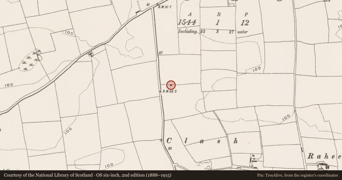 Ordnance Survey six-inch map, 2nd edition (1888–1915) covering the location of Standing stone, Carrigrohane, County Cork, with a pin at the register's coordinates