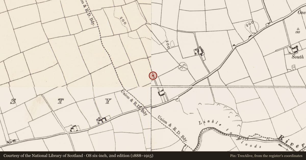 Ordnance Survey six-inch map, 2nd edition (1888–1915) covering the location of Fulacht fia, Knockanemore, County Cork, with a pin at the register's coordinates