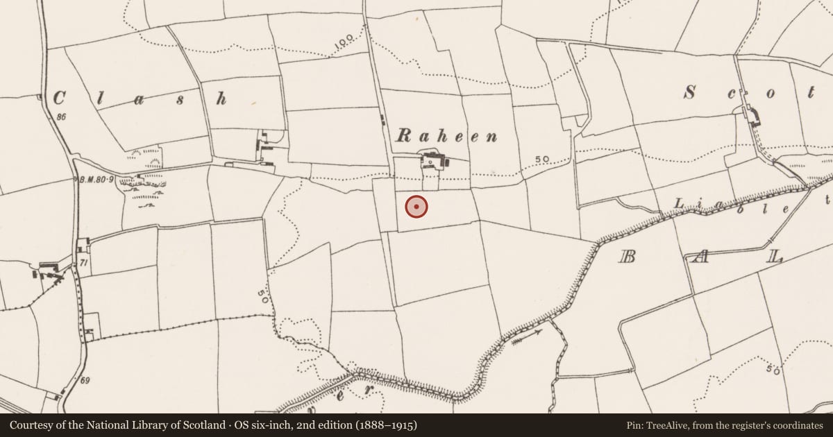 Ordnance Survey six-inch map, 2nd edition (1888–1915) covering the location of Enclosure, Carrigrohane, County Cork, with a pin at the register's coordinates