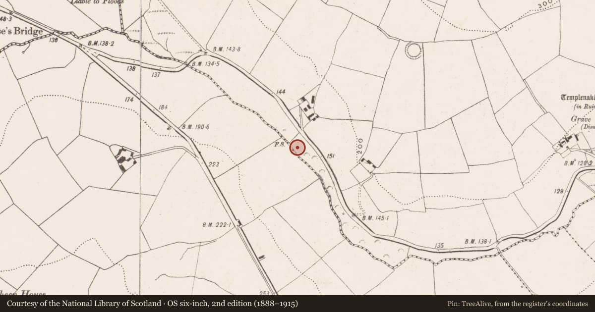 Ordnance Survey six-inch map, 2nd edition (1888–1915) covering the location of Fulacht fia, Killeens, County Cork, with a pin at the register's coordinates