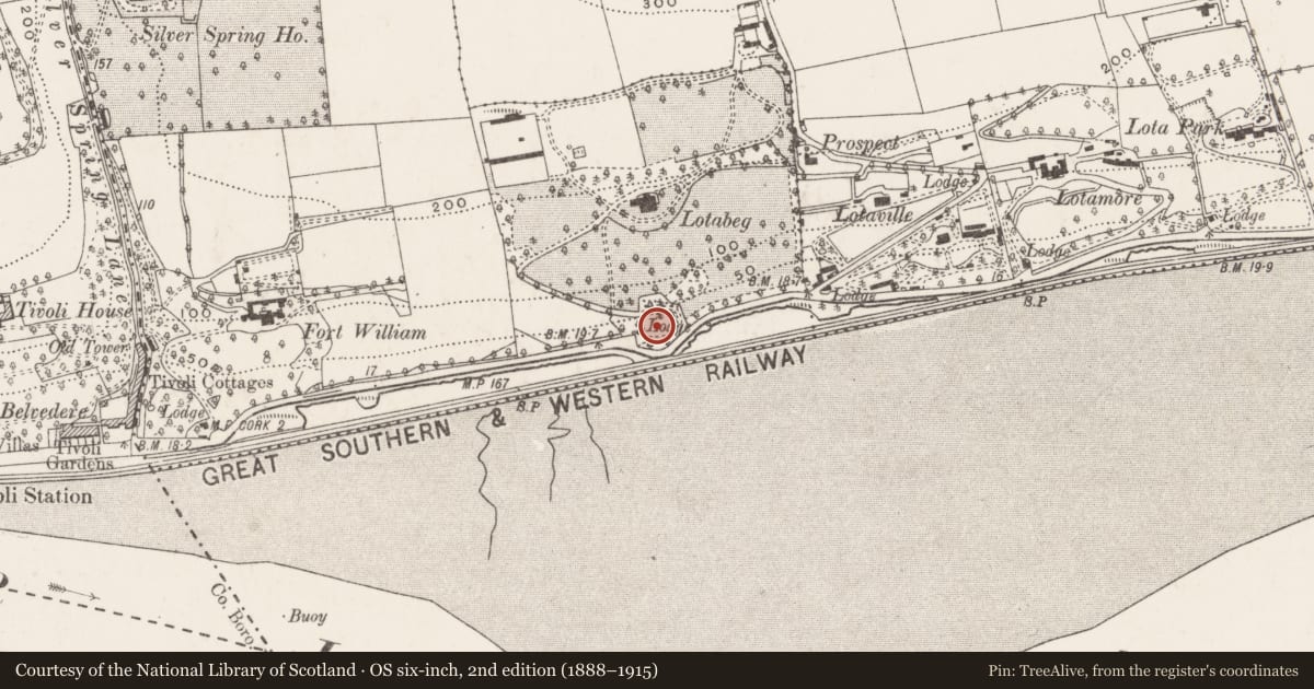 Ordnance Survey six-inch map, 2nd edition (1888–1915) covering the location of Gateway, Lotabeg, County Cork, with a pin at the register's coordinates