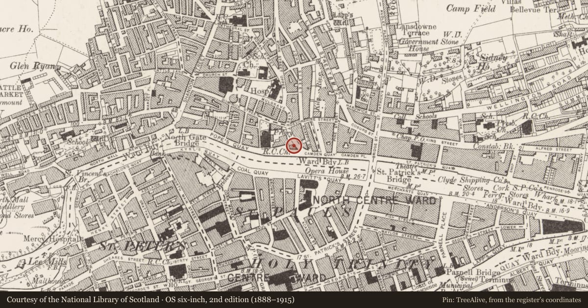 Ordnance Survey six-inch map, 2nd edition (1888–1915) covering the location of House - 18th/19th century, Cork City, County Cork, with a pin at the register's coordinates
