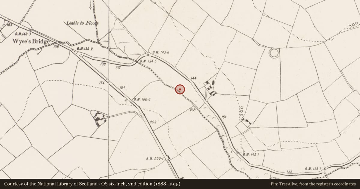 Ordnance Survey six-inch map, 2nd edition (1888–1915) covering the location of Fulacht fia, Killeens, County Cork, with a pin at the register's coordinates