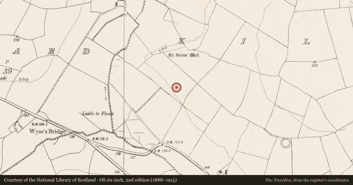 Ordnance Survey six-inch map, 2nd edition (1888–1915) covering the location of Fulacht fia, Killeens, County Cork, with a pin at the register's coordinates