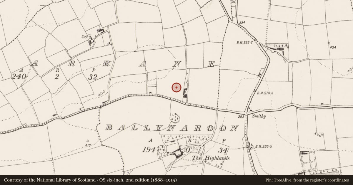Ordnance Survey six-inch map, 2nd edition (1888–1915) covering the location of Enclosure, Rowgarrane, County Cork, with a pin at the register's coordinates