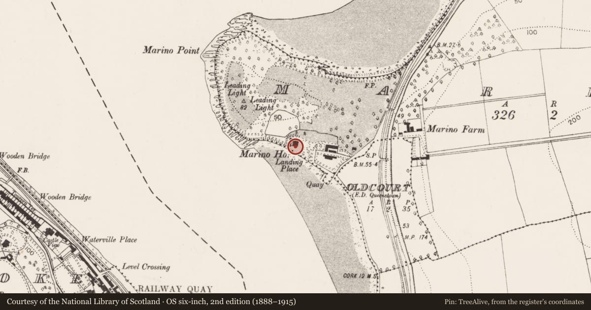 Ordnance Survey six-inch map, 2nd edition (1888–1915) covering the location of Country house, Marino, County Cork, with a pin at the register's coordinates