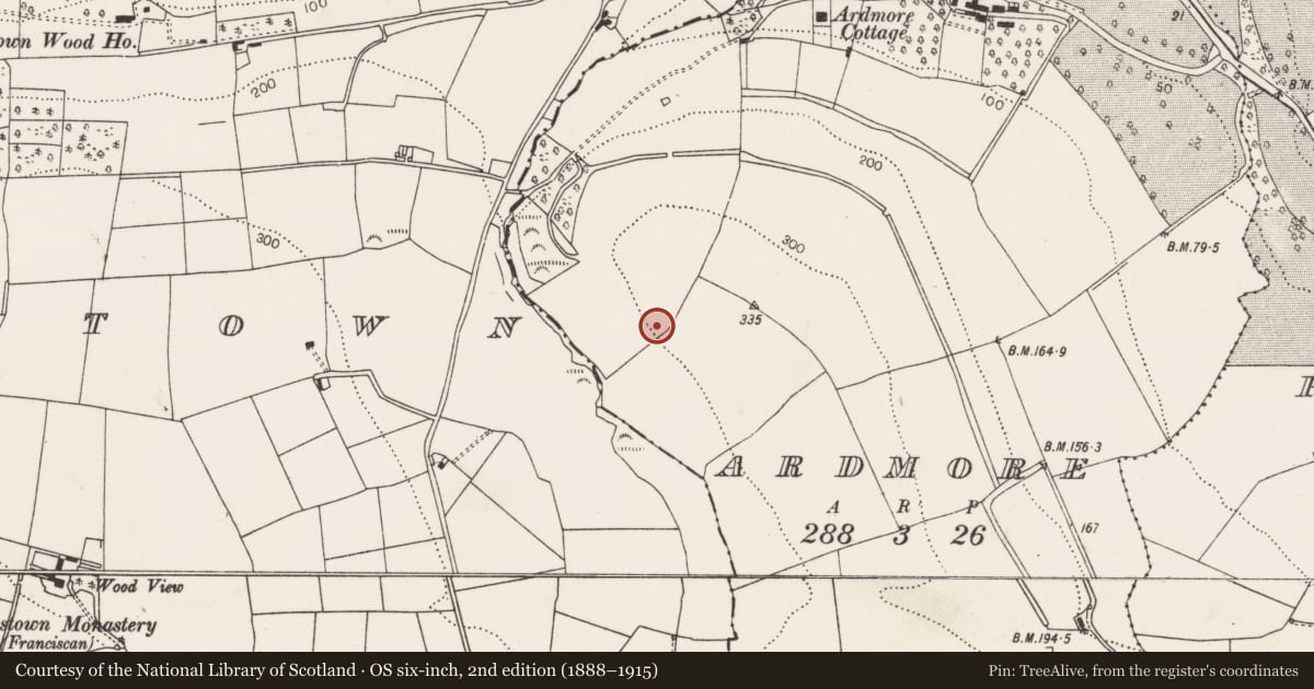 Ordnance Survey six-inch map, 2nd edition (1888–1915) covering the location of Ringfort - rath, Ardmore, County Cork, with a pin at the register's coordinates