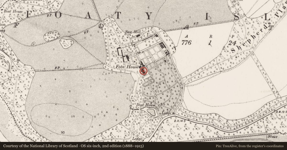 Ordnance Survey six-inch map, 2nd edition (1888–1915) covering the location of Country house, Foaty, County Cork, with a pin at the register's coordinates