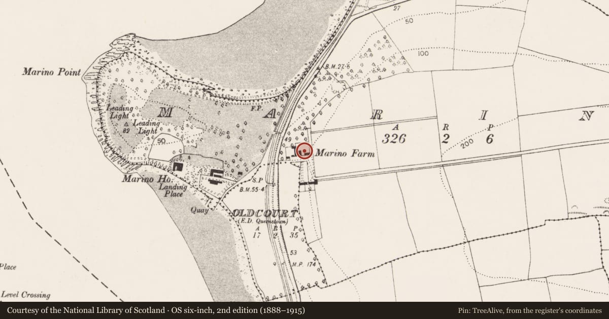Ordnance Survey six-inch map, 2nd edition (1888–1915) covering the location of Building, Marino, County Cork, with a pin at the register's coordinates