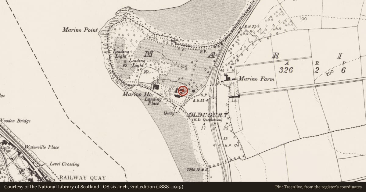 Ordnance Survey six-inch map, 2nd edition (1888–1915) covering the location of Orangery, Marino, County Cork, with a pin at the register's coordinates