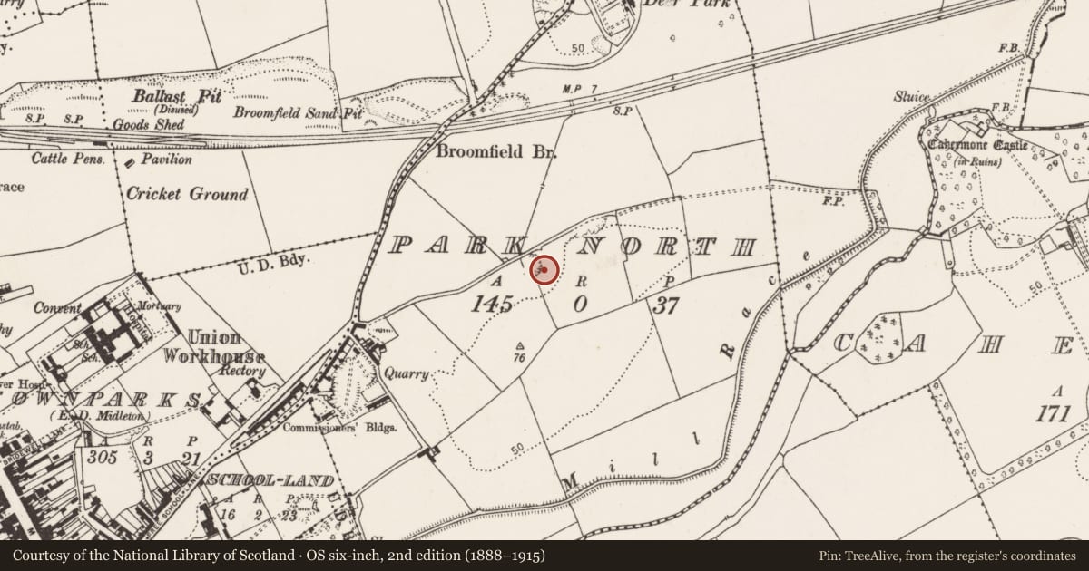 Ordnance Survey six-inch map, 2nd edition (1888–1915) covering the location of Cave, Park North, County Cork, with a pin at the register's coordinates