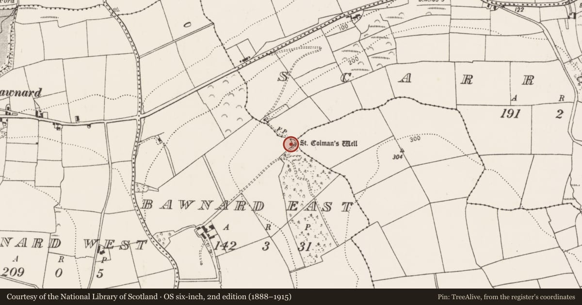 Ordnance Survey six-inch map, 2nd edition (1888–1915) covering the location of Fulacht fia, Bawnard East, County Cork, with a pin at the register's coordinates